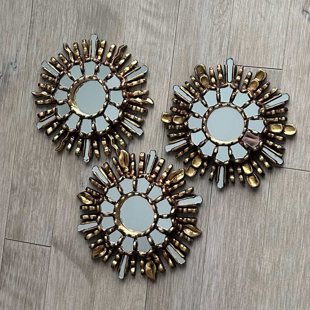Handmade Peruvian Artisan‎ Gold Sunburst Wall Mirrors 10 inches